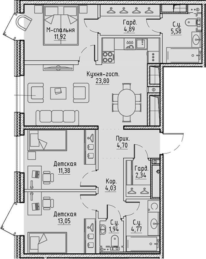 3-комнатная квартира 88.4 м², 3/10 эт., ЖК «LEGENDA Сампсониевский 32»